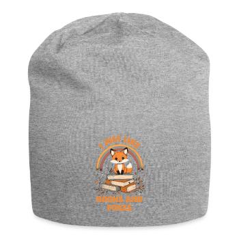 Cute Fox with Books - Jersey Beanie - heather grey - Front