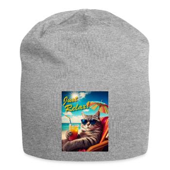 Just Relax Cat - Jersey Beanie - heather grey - Front