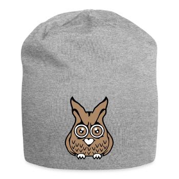 Owl bird eagle owl peeps creepy big horror eyes - Jersey Beanie - heather grey - Front