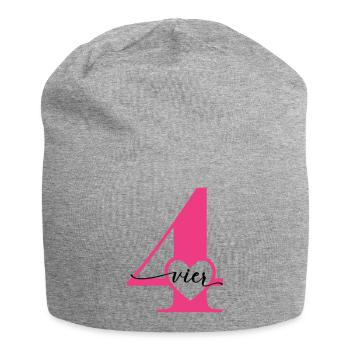 Ziffer Vier 4 mit Herz - Jersey-Beanie - Grau meliert - Vorne