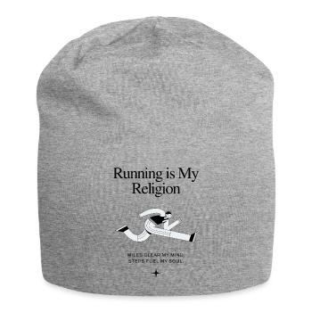 Laufen ist meine Religion - Jersey-Beanie - Grau meliert - Vorne