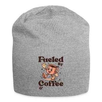 Alimenté par le café – Motif rétro - Bonnet en jersey - gris chiné - Devant