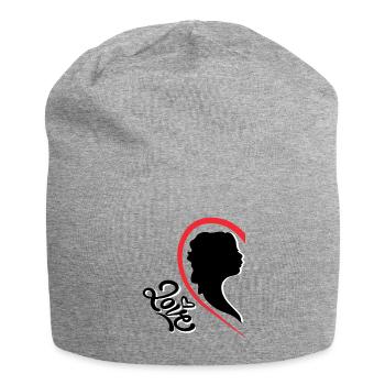 Une femme avec l’inscription demi-cœur - Bonnet en jersey - gris chiné - Devant