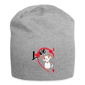 Katze mit der Aufschrift Liebe halbes Herz - Jersey-Beanie - Grau meliert - Vorne