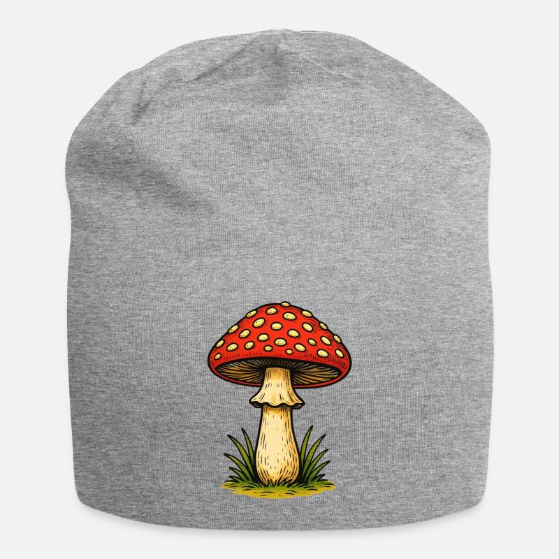 Red Toadstool Retro - Jersey Beanie - heather grey