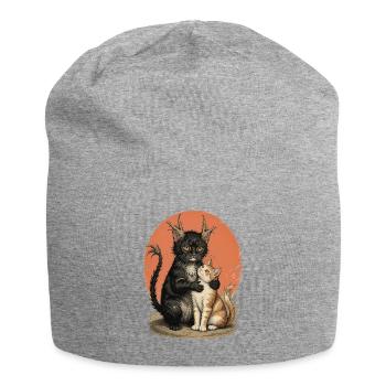 Antlered Cat Companions - Jersey Beanie - heather grey - Front