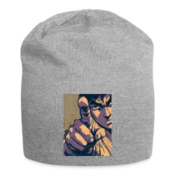 Cartoon martial arts fighter pointing with finger - Jersey Beanie - heather grey - Front