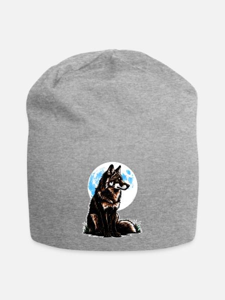 Ein Wolf vor einem blauen Mond - Jersey-Beanie - Grau meliert