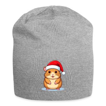 Hamster mit Nikolausmütze passend zu Weihnachten - Jersey-Beanie - Grau meliert - Vorne