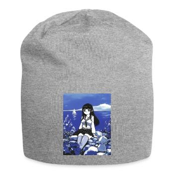 Sailor Girl Schoolgirl by the Sea in Blue - Jersey Beanie - heather grey - Front