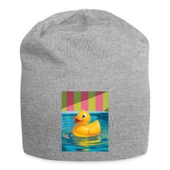Kunterbunte Gummi-Ente im Pool - Jersey-Beanie - Grau meliert - Vorne