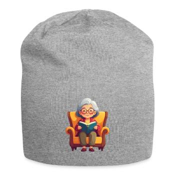 Grandma sitting in the armchair and reading a book - Jersey Beanie - heather grey - Front