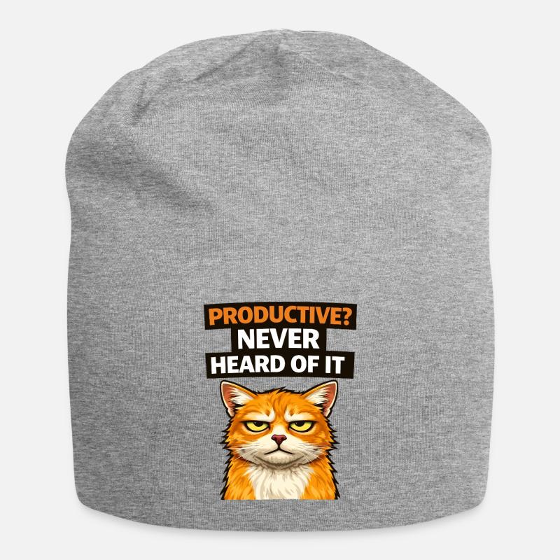 Sarcastic Cat Productivity Quote Meme - Jersey Beanie - heather grey