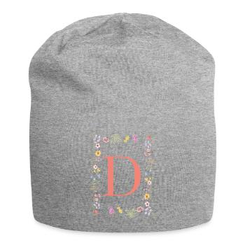 Florale Initialen "D", Buchstaben Monogramm  - Jersey-Beanie - Grau meliert - Vorne