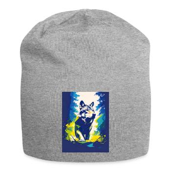 Geometrischer Wolf-Neonwald - Jersey-Beanie - Grau meliert - Vorne
