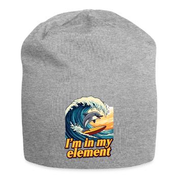 I'm in my element - Dolphin on the surfboard - Jersey Beanie - heather grey - Front