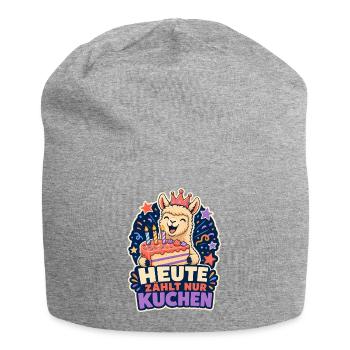 Heute zählt nur Kuchen – Party-Alpaka - Jersey-Beanie - Grau meliert - Vorne