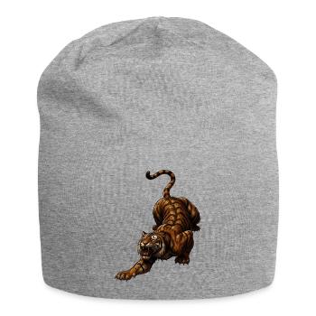 Tiger im Sprung Wilddynamik - Jersey-Beanie - Grau meliert - Vorne