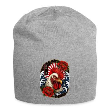 Hahn im japanischen Irezumi Tattoo Stil - Jersey-Beanie - Grau meliert - Vorne