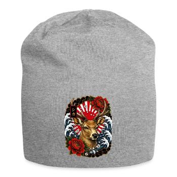 Hirsch im japanischen Irezumi Tattoo Stil - Jersey-Beanie - Grau meliert - Vorne