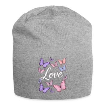 Lila Liebe: Schmetterlingszauber - Jersey-Beanie - Grau meliert - Vorne