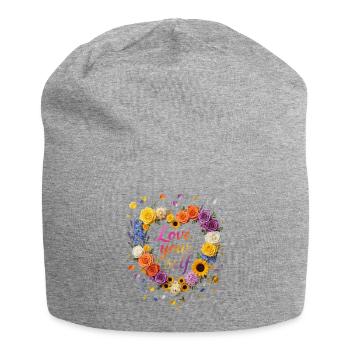 Love Your Self Blütenherz Design - Jersey-Beanie - Grau meliert - Vorne