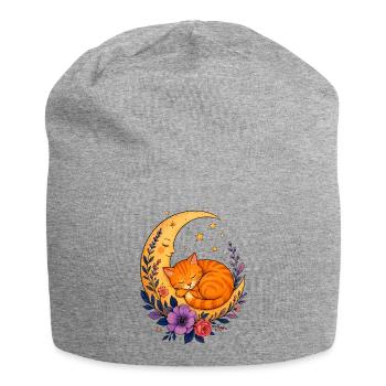 Moon Cat in a Sea of Flowers - Jersey Beanie - heather grey - Front