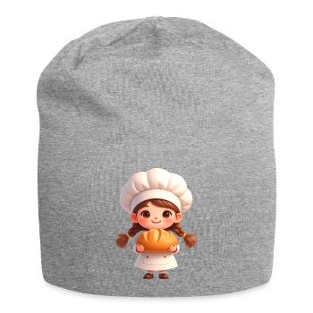 Baker Girl with Bread – Cute Comic - Jersey Beanie - heather grey - Front