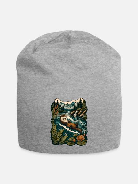 Otter im Waldfluss - Jersey-Beanie - Grau meliert