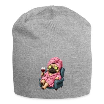 Spa-Pug im Pinken Bademantel - Jersey-Beanie - Grau meliert - Vorne