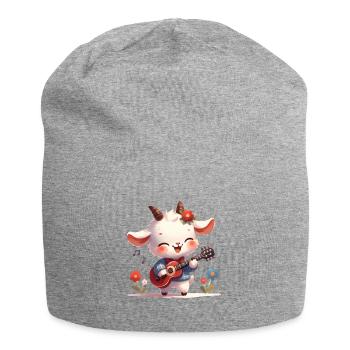 Chèvre avec guitare mignon ruban Motif - Bonnet en jersey - gris chiné - Devant