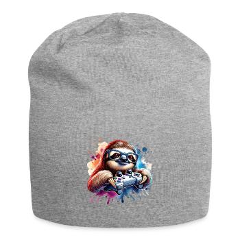 Funny Sloth Gamer With Sunglasses - Jersey Beanie - heather grey - Front
