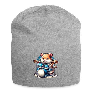 Hamster drummer rocks on music waves - Jersey Beanie - heather grey - Front