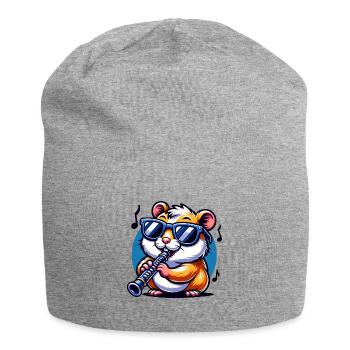 Cool hamster with clarinet playing music - Jersey Beanie - heather grey - Front