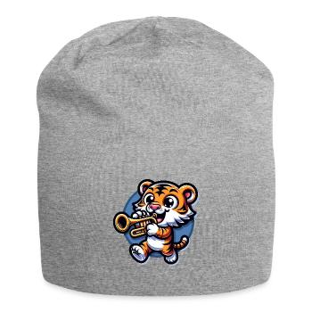 Tigre mignon avec trompette - Bonnet en jersey - gris chiné - Devant