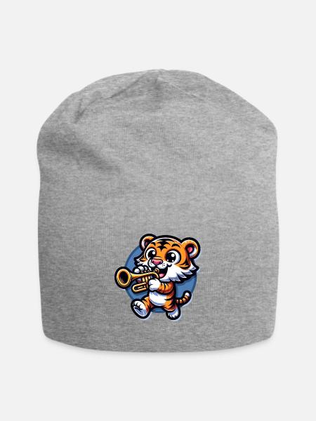 Niedlicher Tiger Mit Trompete - Jersey-Beanie - Grau meliert