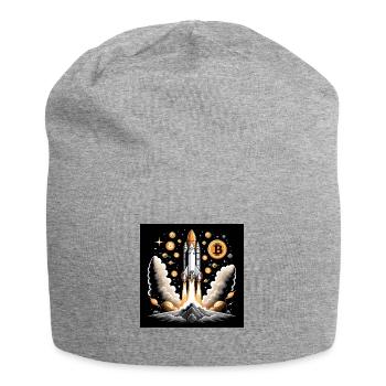 Bitcoin Crypto Crypto to the Moon Gift Rocket - Jersey Beanie - heather grey - Front