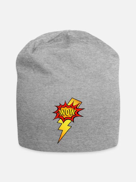 Popart Blitz und WOW - Jersey-Beanie - Grau meliert