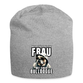 NEVER underestimate a woman with a bulldog dog dog - Jersey Beanie - heather grey - Front