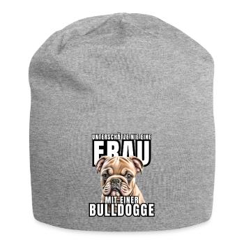 NEVER underestimate a woman with a bulldog dog dog - Jersey Beanie - heather grey - Front
