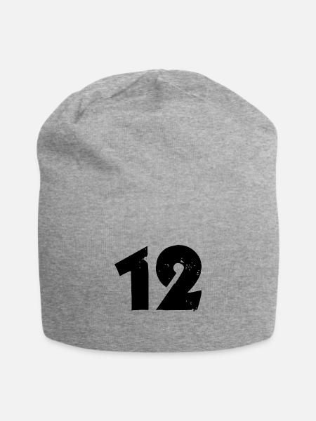 12 Zahl - Jersey-Beanie - Grau meliert