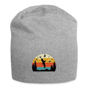 Retro Birding Sunset Vintage Bird Sunrise - Jersey Beanie - heather grey - Front