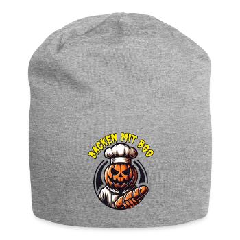Halloween Kürbis mit Bäckermütze und Brot - Jersey-Beanie - Grau meliert - Vorne
