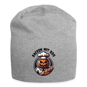 Halloween Kürbis mit Bäckermütze und Brot - Jersey-Beanie - Grau meliert - Vorne