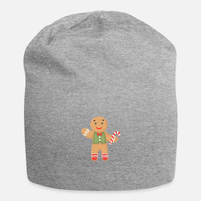 Lebkuchenmann mit Zuckerstange - Jersey-Beanie - Grau meliert
