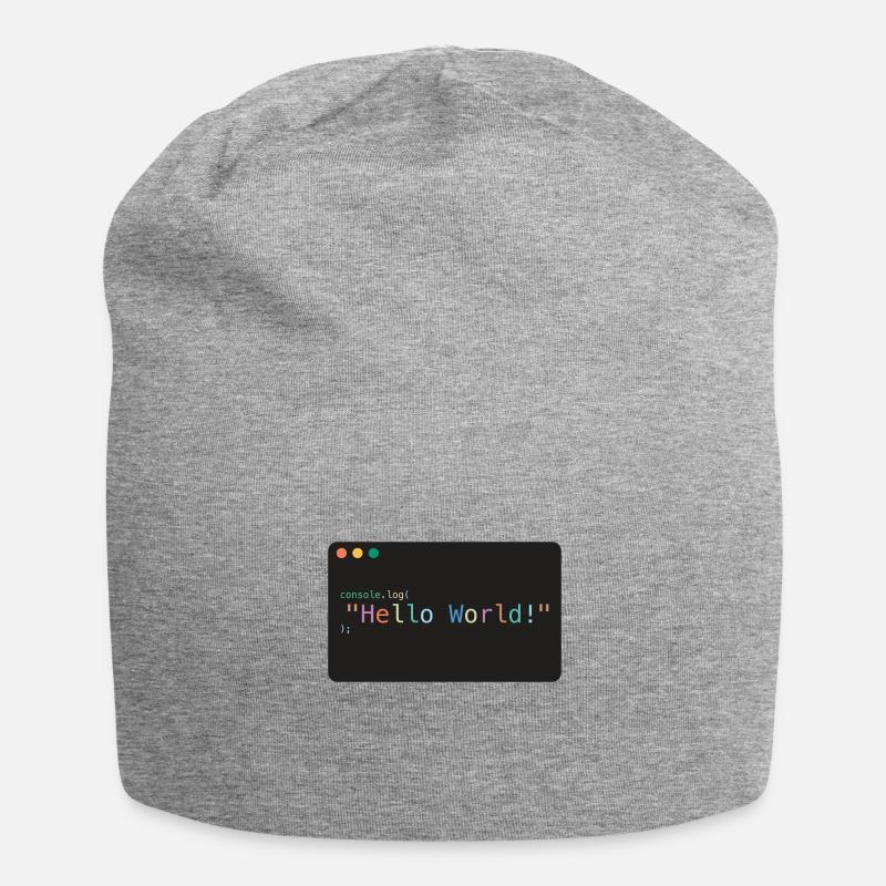 Hello World JavaScript console.log - Jersey-Beanie - Grau meliert