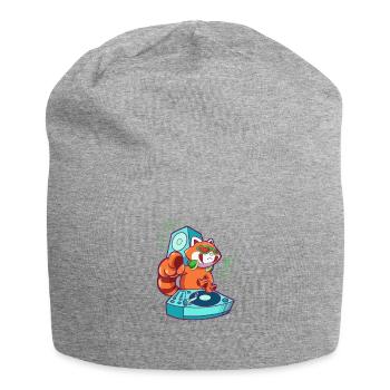 Cartoon Red Panda DJ at turntable - Jersey Beanie - heather grey - Front