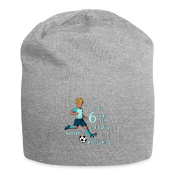 Junge schießt den Fußball - Ich bin 6 Jahre - Jersey-Beanie - Grau meliert - Vorne