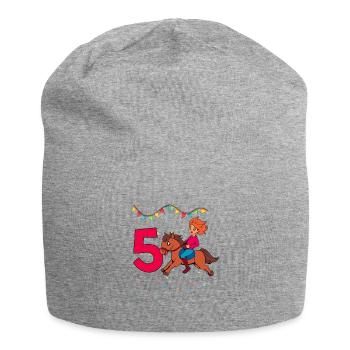 With Horse - Girl Birthday 5 Years - Jersey Beanie - heather grey - Front