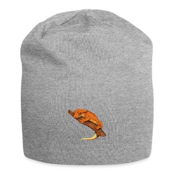 Zeichnung - Kronengecko - Jersey-Beanie - Grau meliert - Vorne